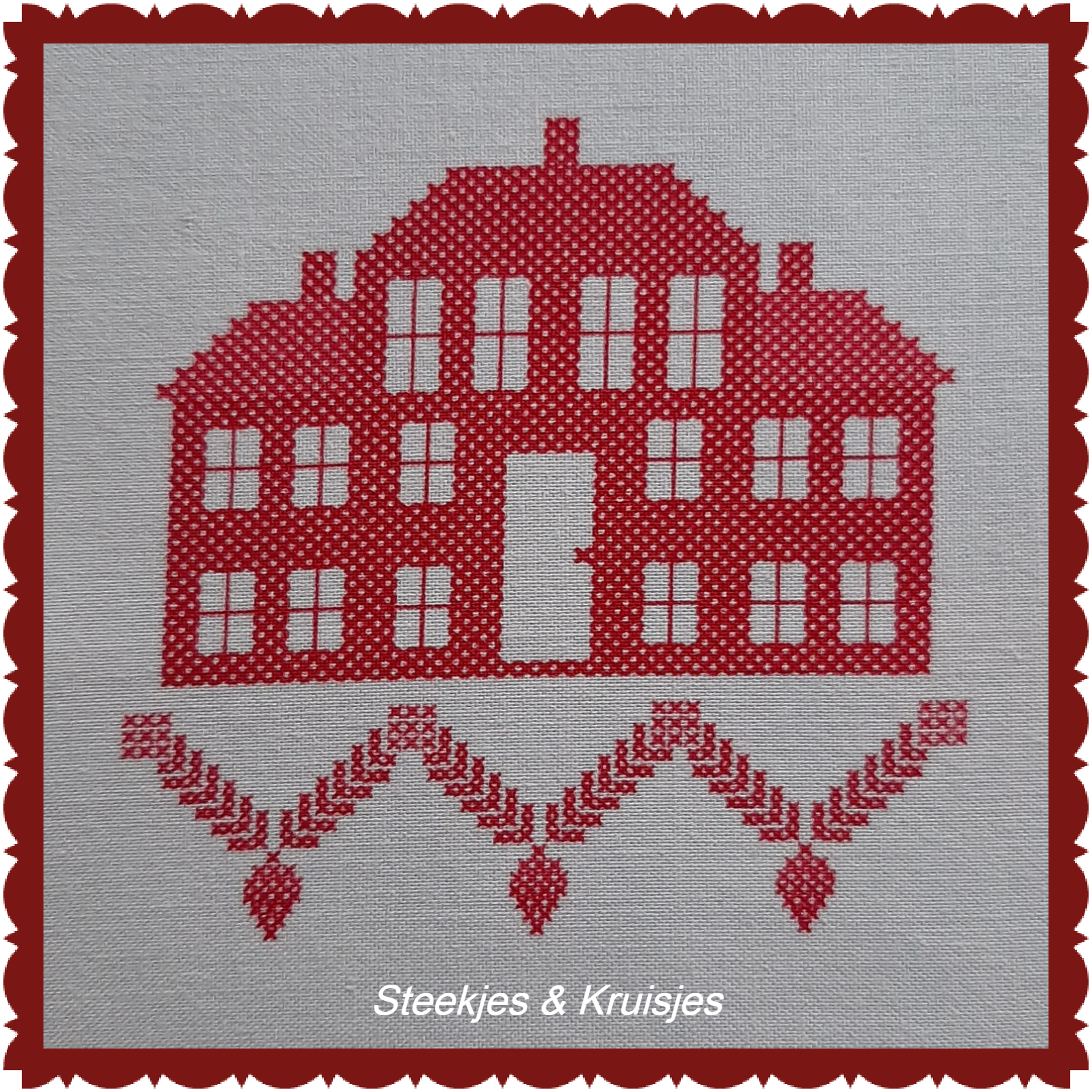 Christmas Stitched Sampler Panel Red