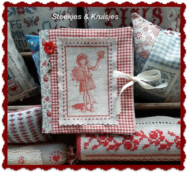 Textiel Transfer "Meisje Met Bloemen Rood", afm. ± 6 x 8 cm