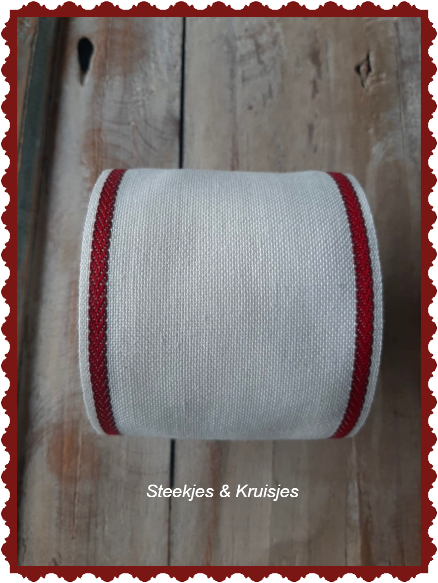 <tc>100 mm wide banding antique white with dark red deco edge</tc>