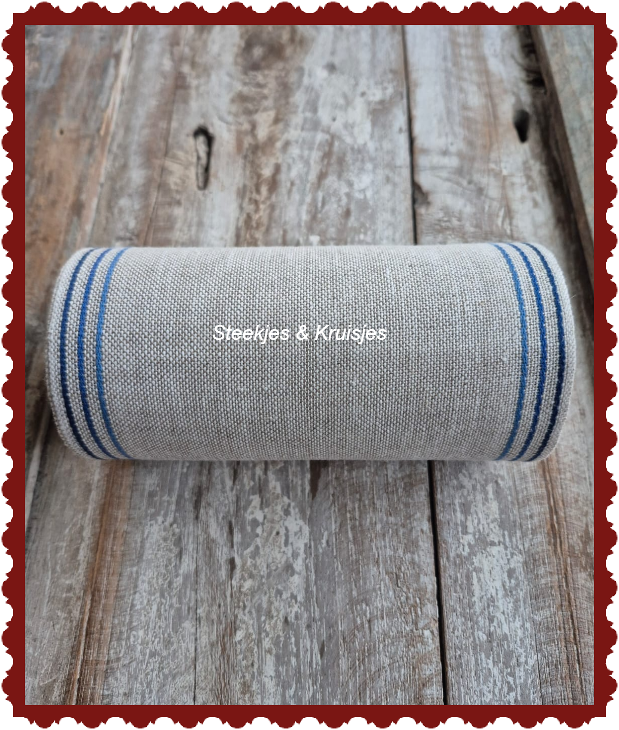 160 mm Breed Band Natuur met Blauwe Streepjesrand