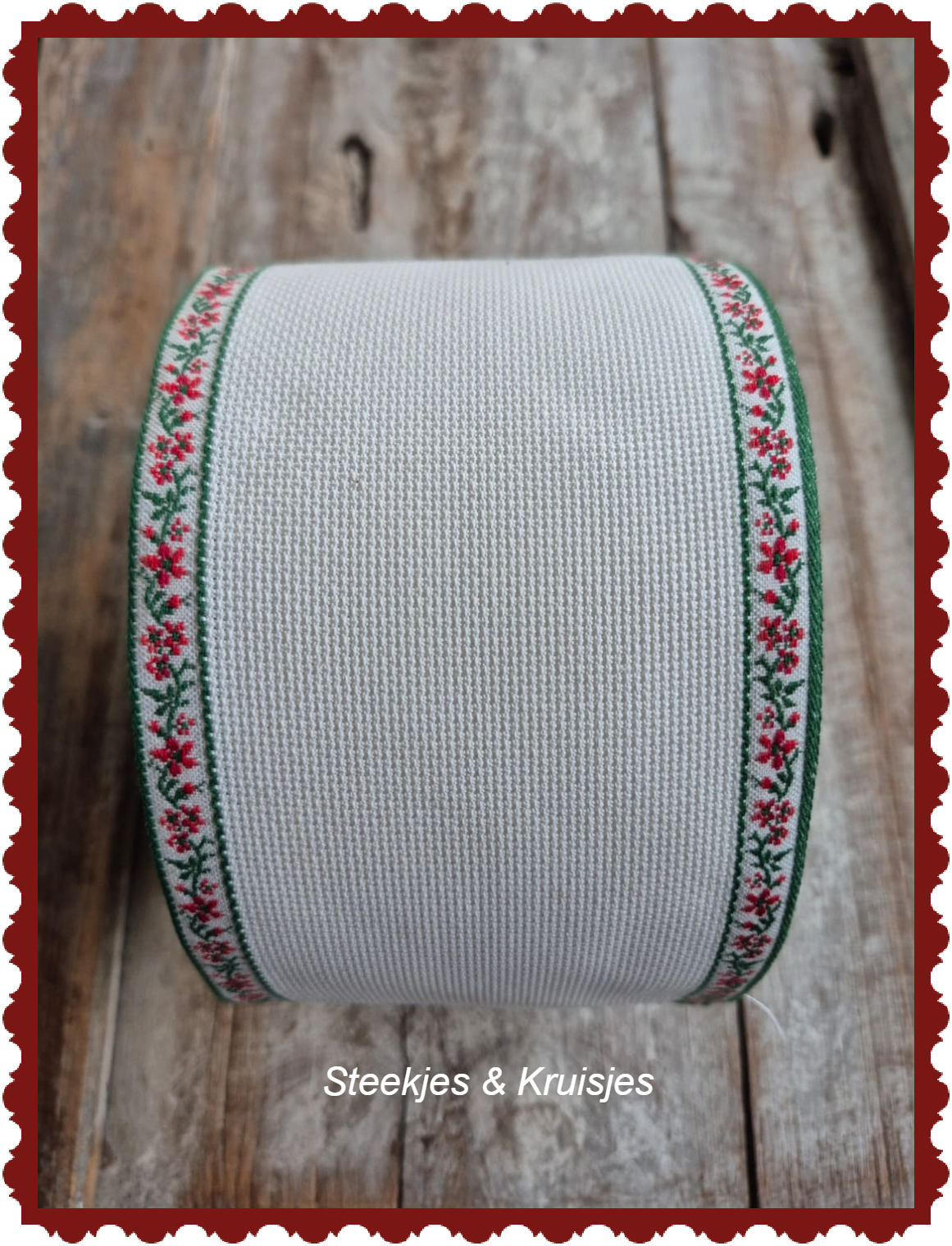 Borduurband Aida 100 mm Breed Met Groen/Rood  Bloemenrandje