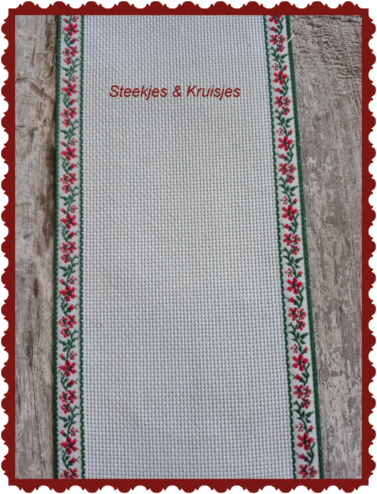 Borduurband Aida 100 mm Breed Met Groen/Rood  Bloemenrandje
