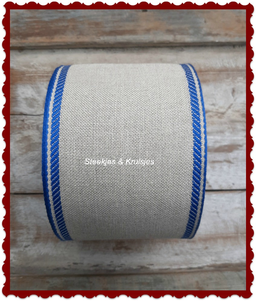 Natural Band With  Blue Deco Border Wide 100 mm