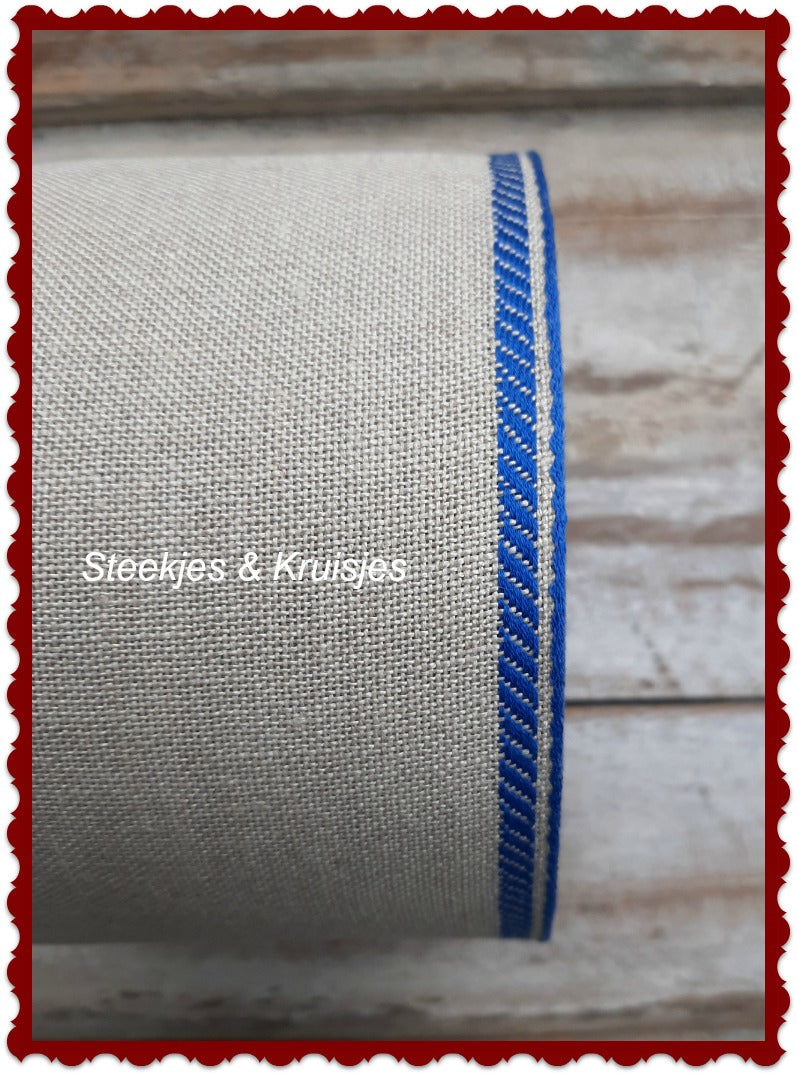 Natural Stitching Band With Blue Deco Border Wide 100mm