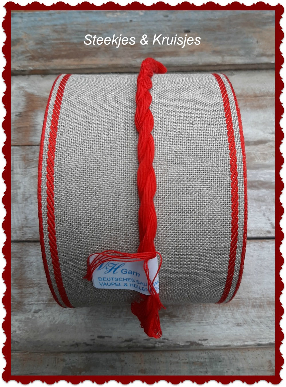 <transcy>100mm Wide Banding Natural With Bright Red Deco Border.</transcy>
