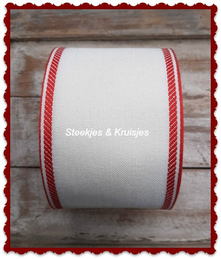 Antique White Stitching Band With Red Deco Border Wide 100 mm