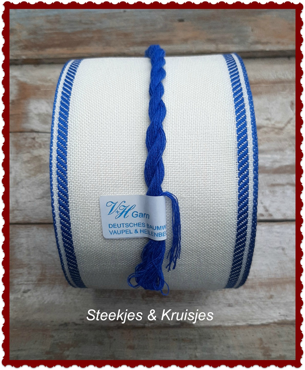 <tc>White Stitching Band With Blue Deco Border Wide 100 mm</tc>