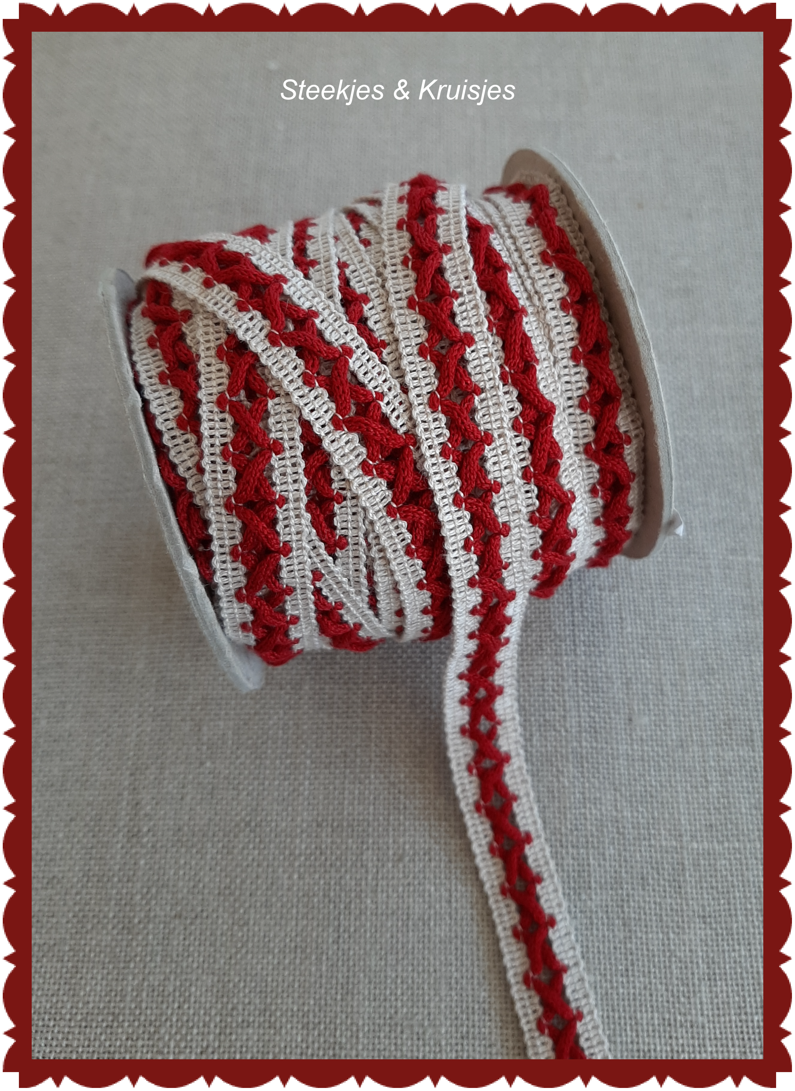 Linen colored strap with red crosses