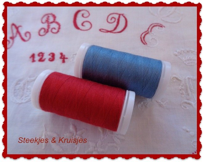 Sewing thread red, blue or white