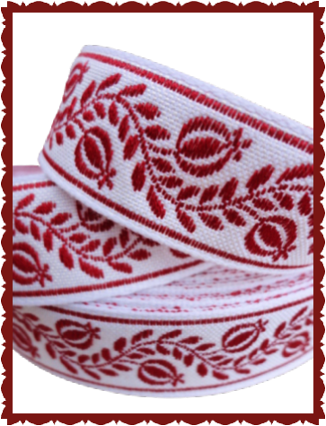 <tc>White Cotton Banding With Woven Red Flowers</tc>