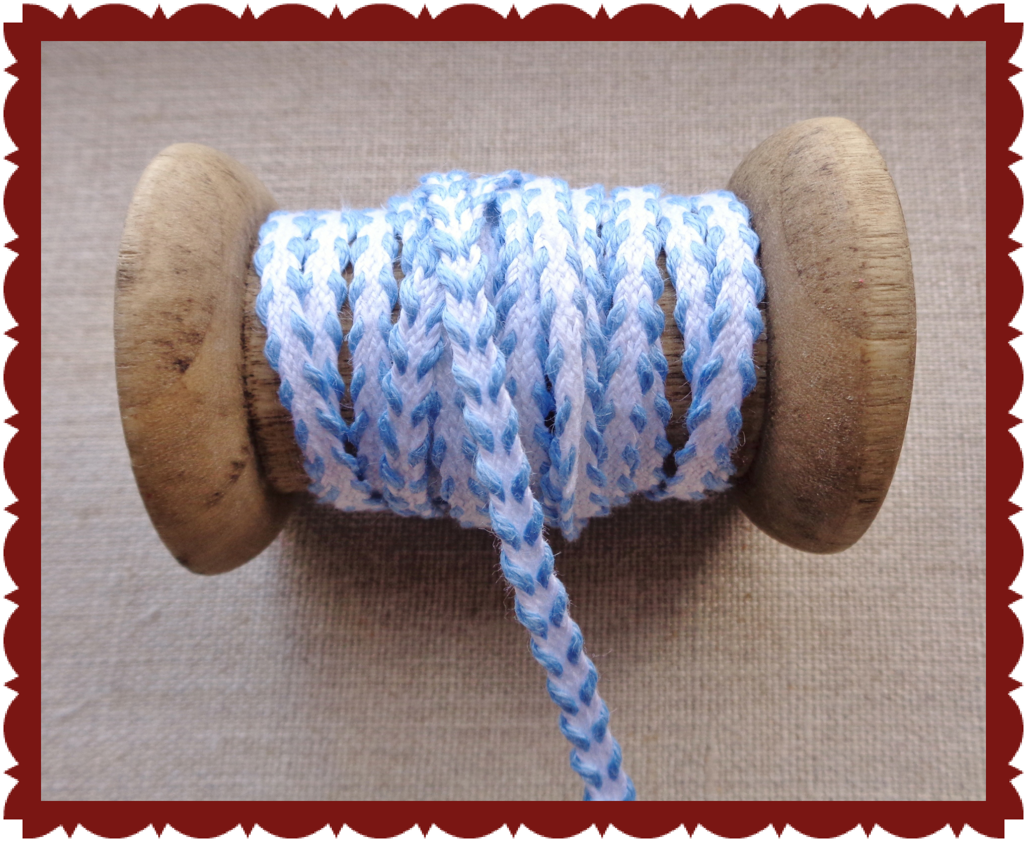 Linen Strap Narrow White With Blue Stitched Edge