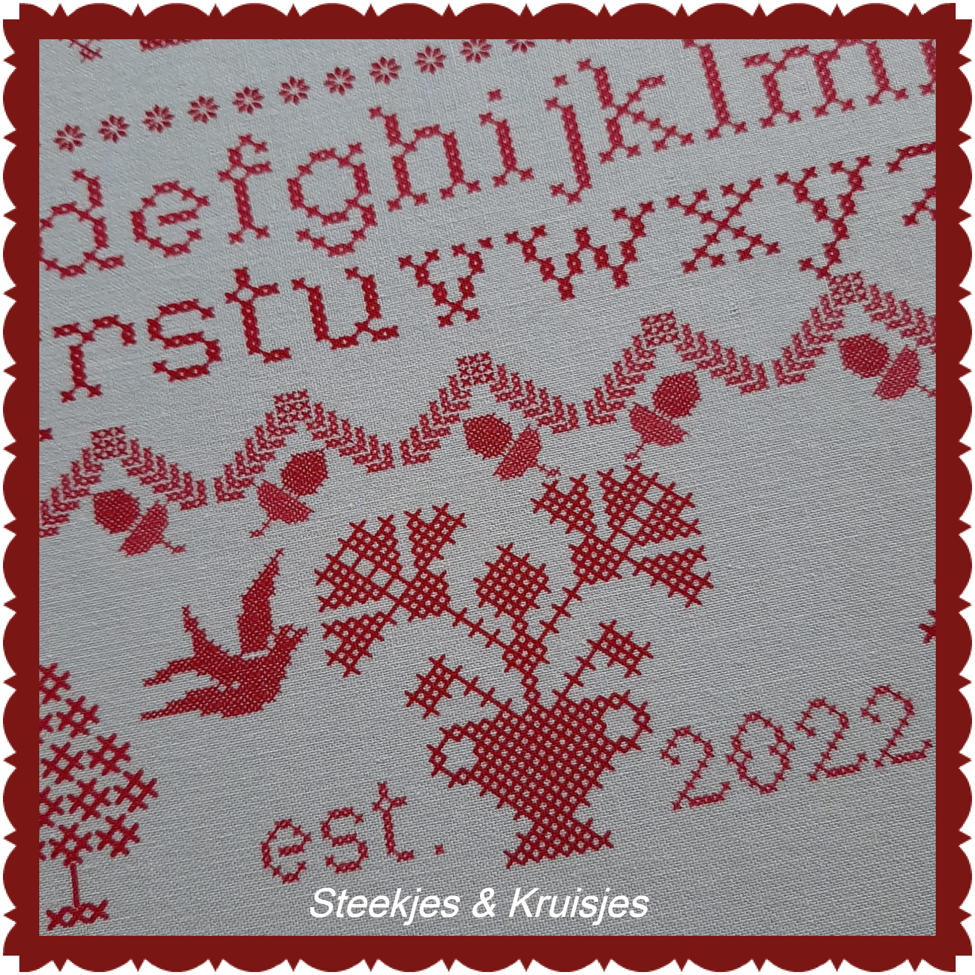 Christmas Stitched Sampler Panel Red