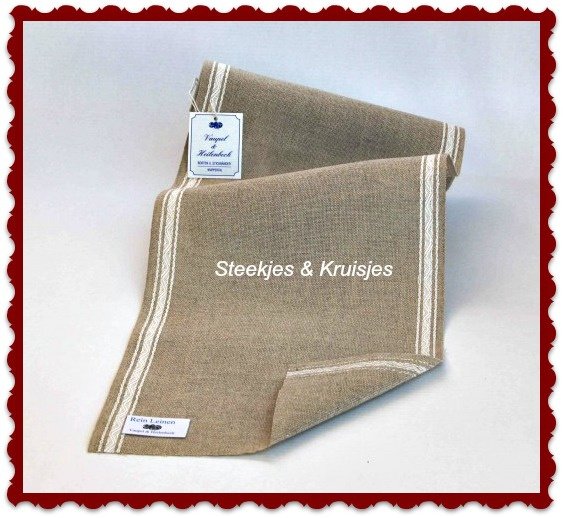 Vaupel Linen Ribbon 150 mm With Woven Ecru Jacquard Edge