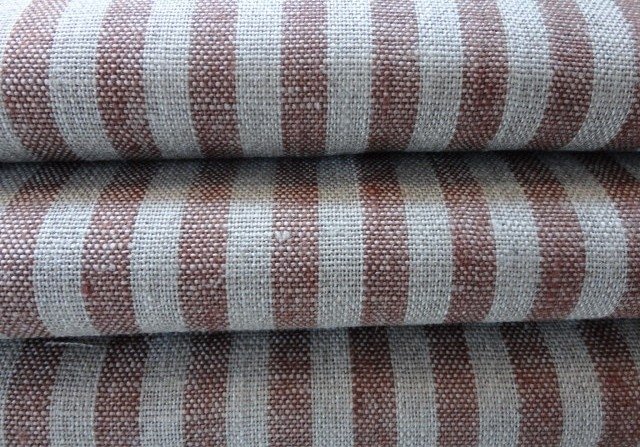 Fabric wide brown stripe linen cotton