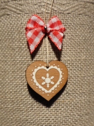 Wooden Button Heart With Ice Crystal Large