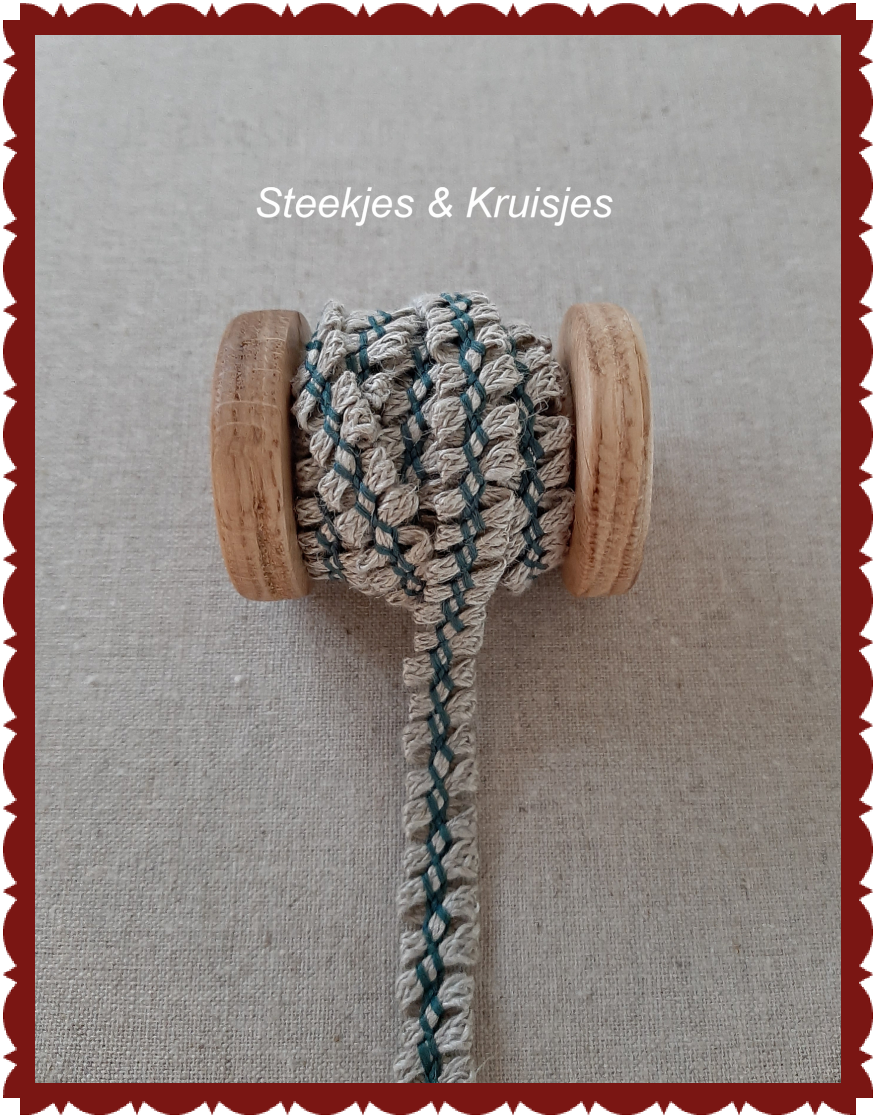 Linnen bandje met strikje blauw-groen of rose-rood