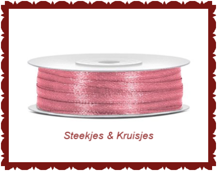 Narrow Old Pink Satin Ribbon 3 mm Wide